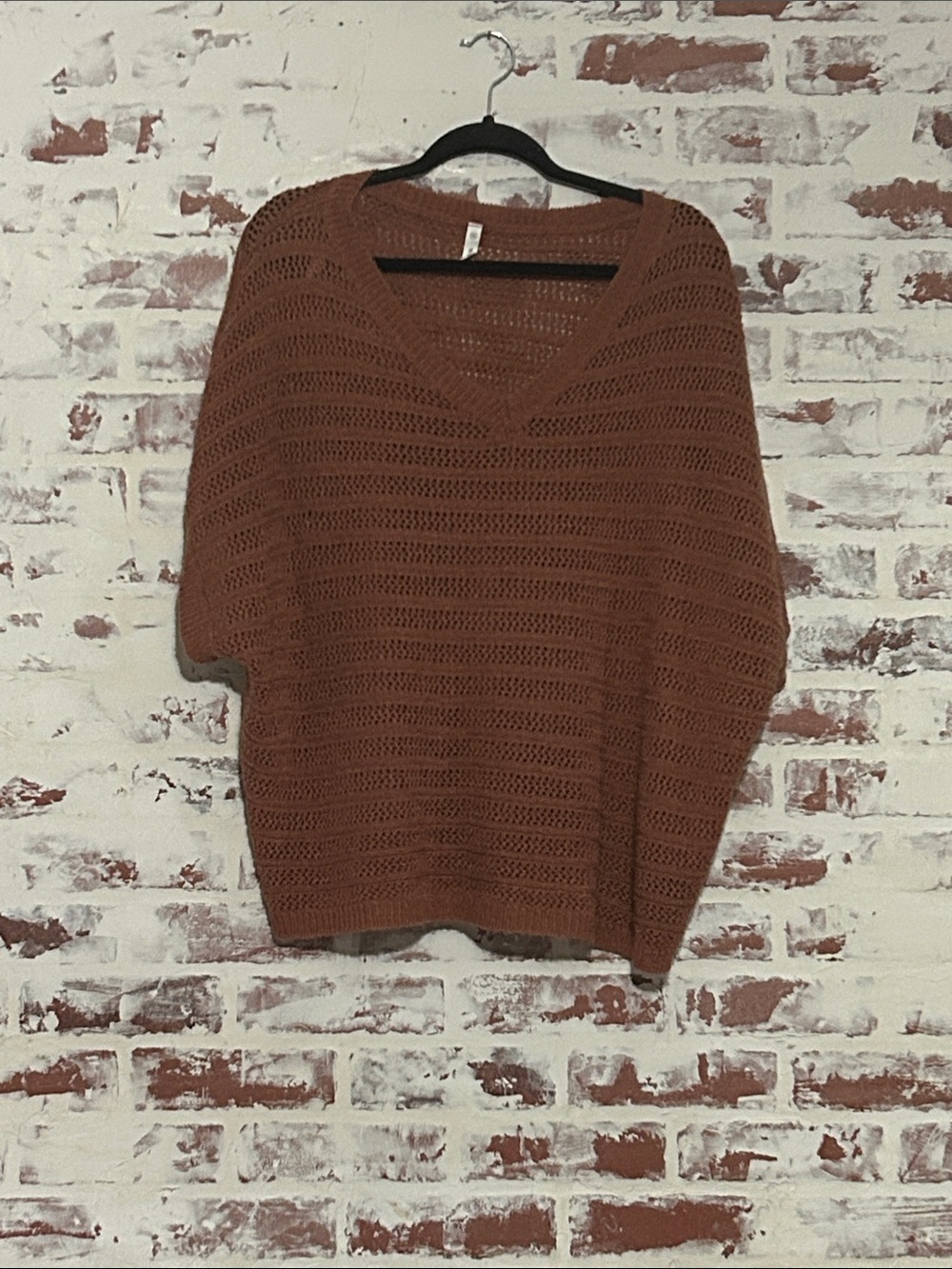 Wishlist V-Neck Open Knit Sweater - Coppery mauve color, M/L size